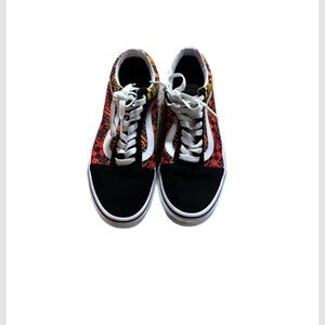 Vans Old Skool "Off the Wall Logos - Orange" low-top skate shoes.